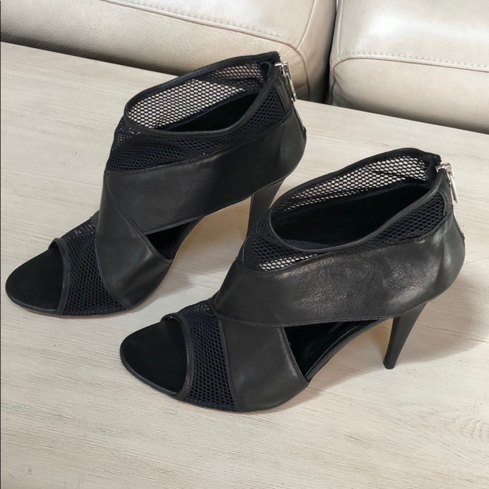 Loeffler Randall Black Leather Mesh Booties